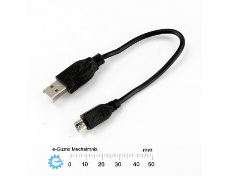 Short USB Cable Type A  to micro 20cm Black for Charging and Dev boards