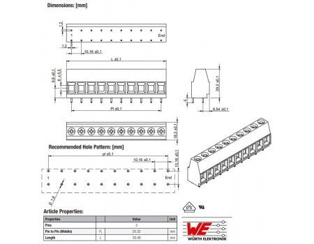 Wurth Elektronik 3-pole 40A 300VAC 10.16mm Horizontal Entry PCB Terminal 2566 Wurth Elektronik 3-pole 40A 300VAC 10.16mm Horizontal Entry PCB Terminal 2566