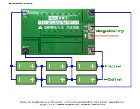 3S Li-ion 40A BMS Board with Charge Balancing Function