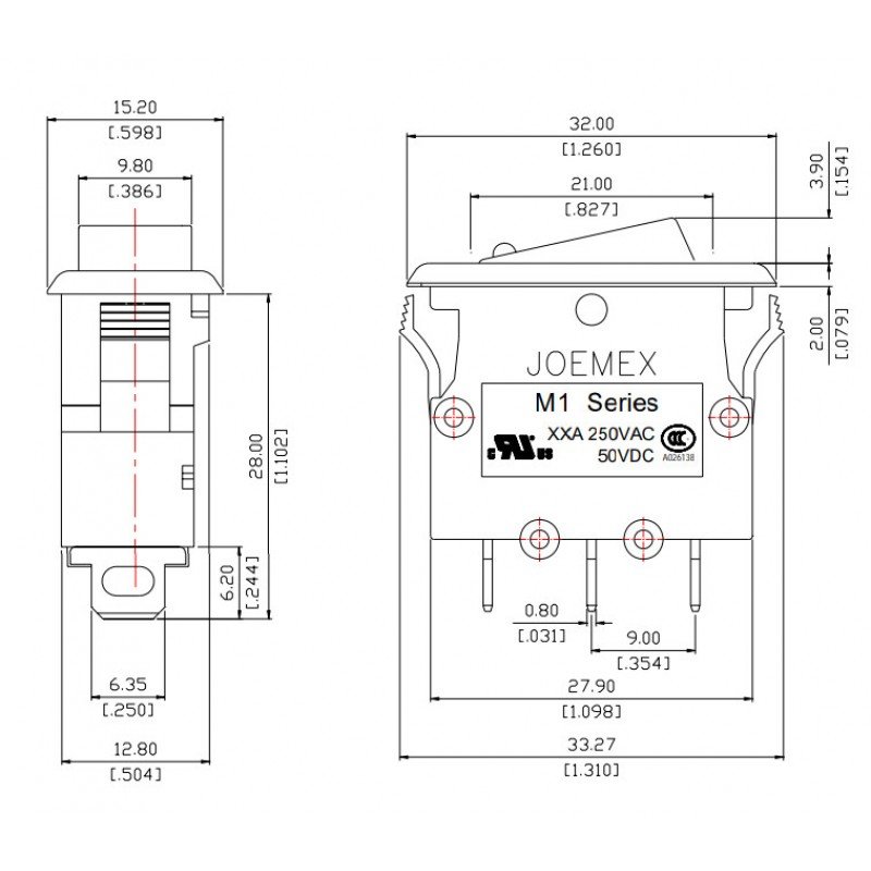 CIRCUIT BREAKER ROCKER SWITCH STYLE 15A 250VAC