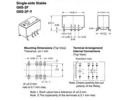 Omron Compact DPDT 5V 2A Relay Surface Mount SMD G6S-2F-5V