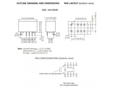 NEC EC2-5NJ 5V 2A DPDT Compact Relay UL,CSA