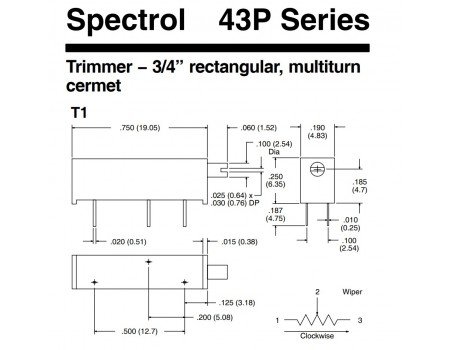 Spectrol 1K Precision Trimmer - 3/4” rectangular, multiturn 18T 43P102