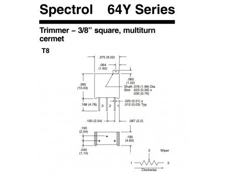 Spectrol 200K Precision Trimmer - 3/8” square, multiturn 64Y204
