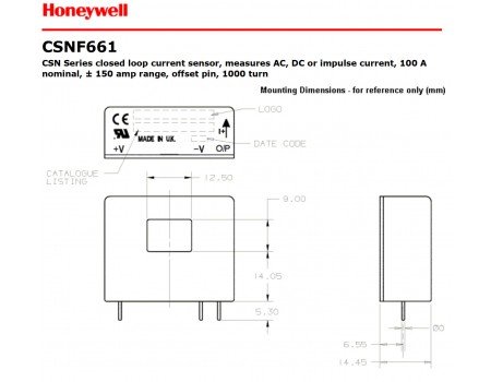 HONEYWELL CSNF661 100A Hall Effect Non-Invasive AC/DC Current Sensor