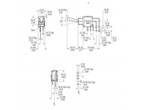 NKK A13 Toggle Switch SPDT 3 position Center OFF PC Solderable NKK A13 Toggle Switch SPDT 3 position Center OFF PC Solderable