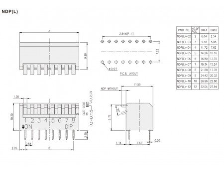 Diptronics 2-way Piano Type DIP Switch Diptronics 2-way Piano Type DIP Switch
