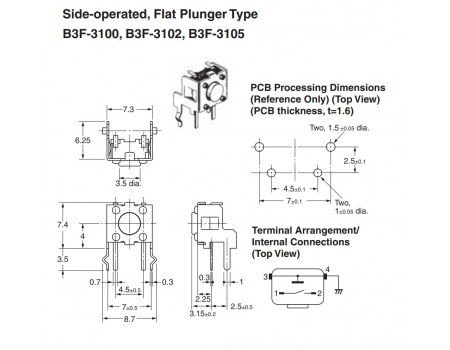 Omron Side Operated Tact Tactile Switch SPST 6x6mm B3F-3100 Omron Side Operated Tact Tactile Switch SPST 6x6mm B3F-3100