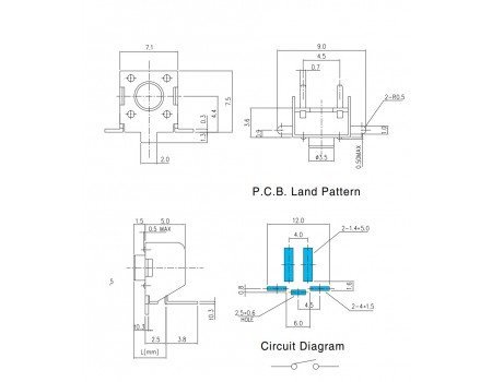 Tact Tactile Switch SPST 6x6mm Right Angle SMD 1102VS Series Tact Tactile Switch SPST 6x6mm Right Angle SMD 1102VS Series