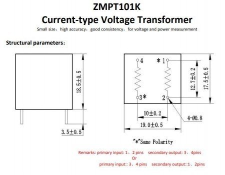 ZMPT101K 2mA/2mA Voltage Transformer 0-1000VAC Isolated UL approved ZMPT101K 2mA/2mA Voltage Transformer 0-1000VAC Isolated UL approved