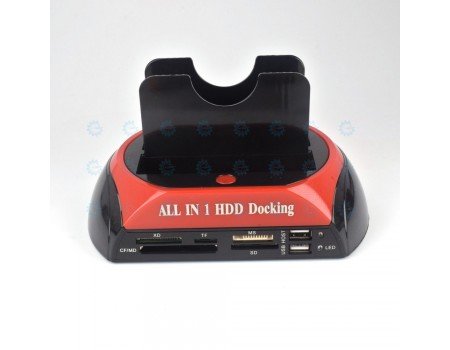 Two Bay SATA HDD Docking Station and Card Reader + Power Adapter USB2.0